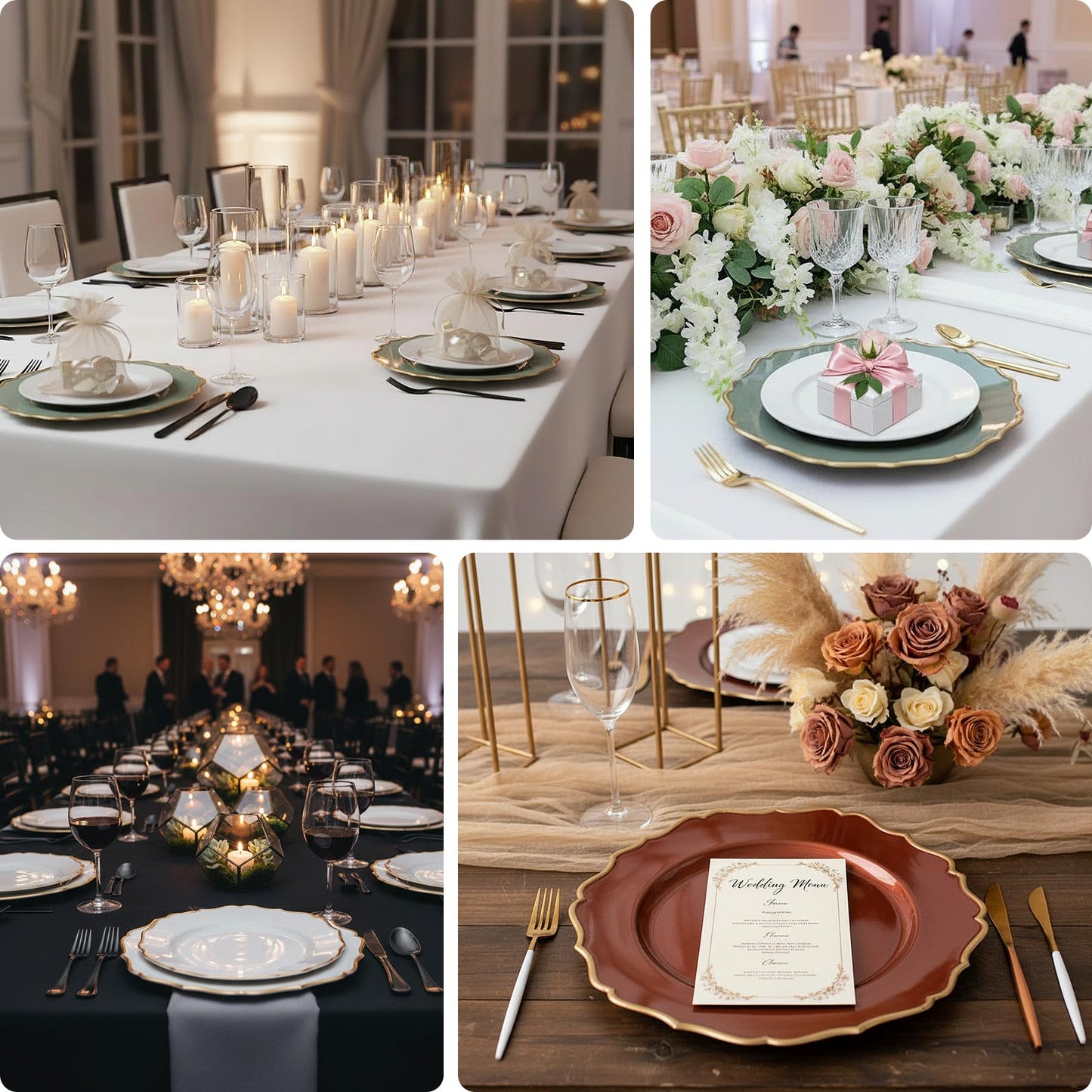 6 Pack 13" Scalloped Rim Acrylic Charger Plates, Round Plastic Charger Plates