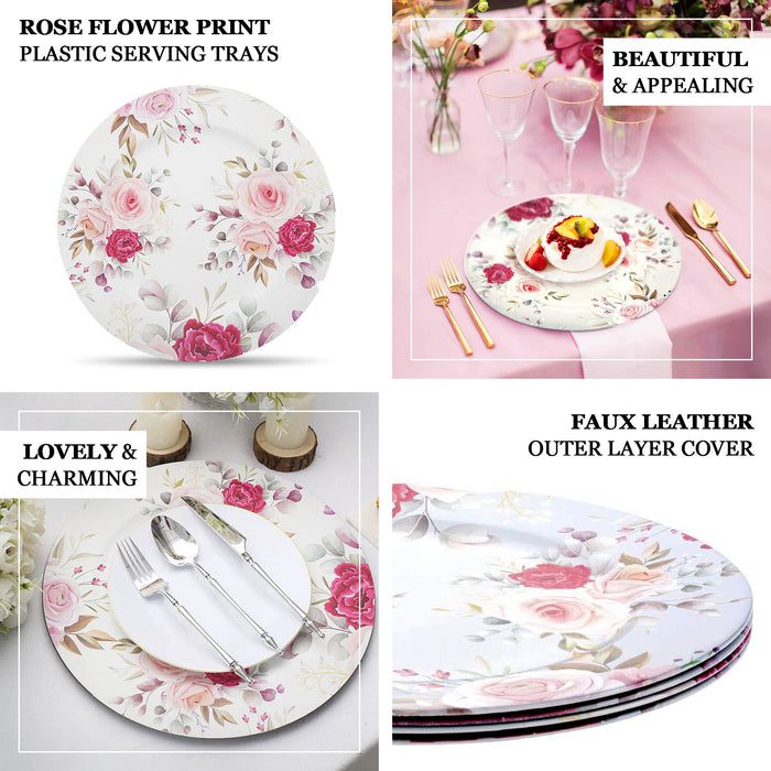 13" Rose Flower Design Plastic Serving Plates with floral print.