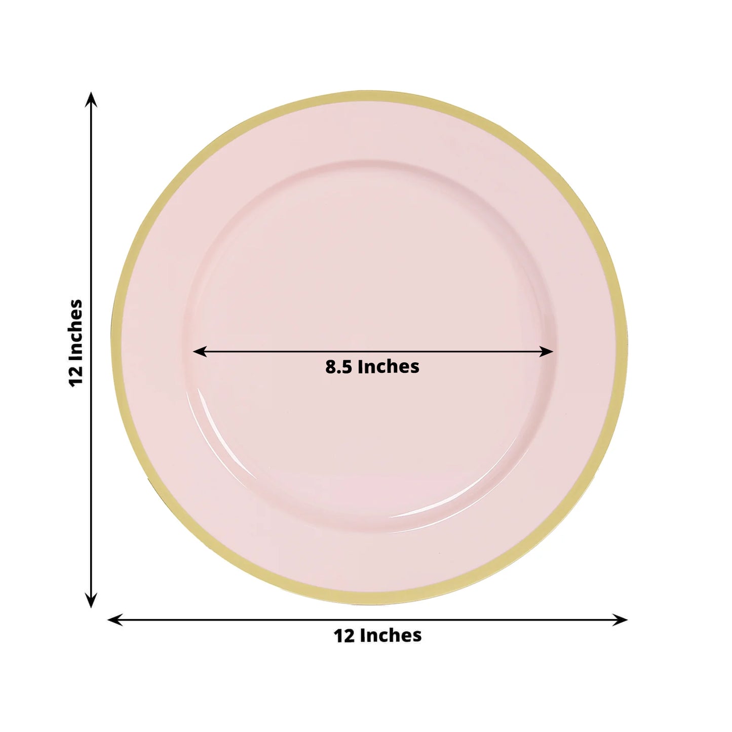 10 Pack Blush Economy Plastic Charger Plates With Gold Rim, 12" Round Dinner Chargers Event Tabletop Decor