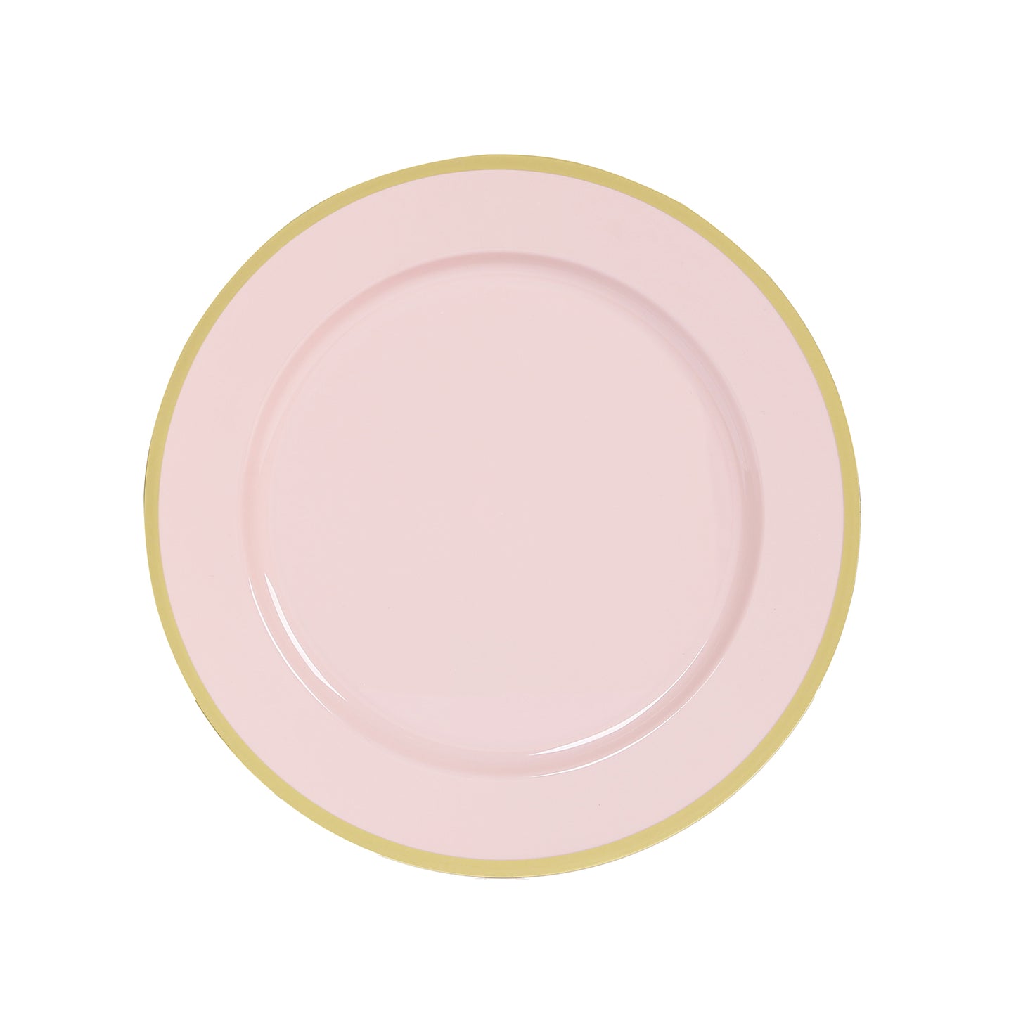 10 Pack Blush Economy Plastic Charger Plates With Gold Rim, 12" Round Dinner Chargers Event Tabletop Decor