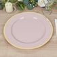10 Pack Blush Economy Plastic Charger Plates With Gold Rim, 12" Round Dinner Chargers Event Tabletop Decor