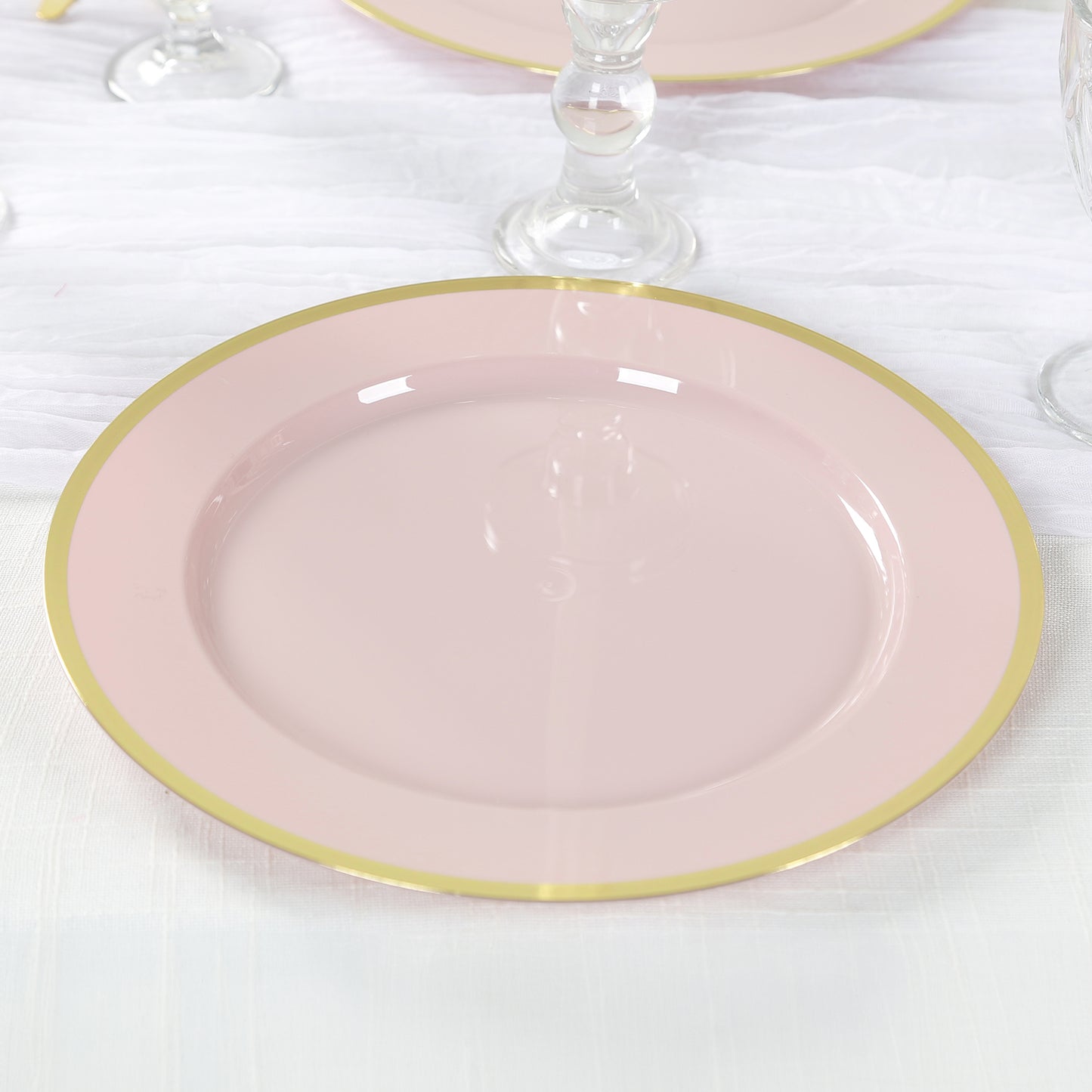 10 Pack Blush Economy Plastic Charger Plates With Gold Rim, 12" Round Dinner Chargers Event Tabletop Decor