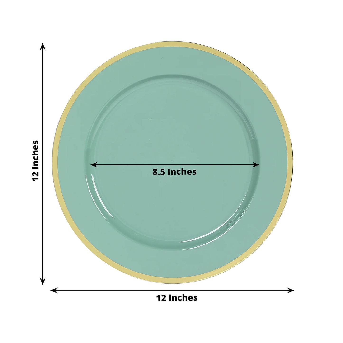 10 Pack Dusty Sage Green Economy Plastic Charger Plates With Gold Rim, 12" Round Dinner Chargers Event Tabletop Decor