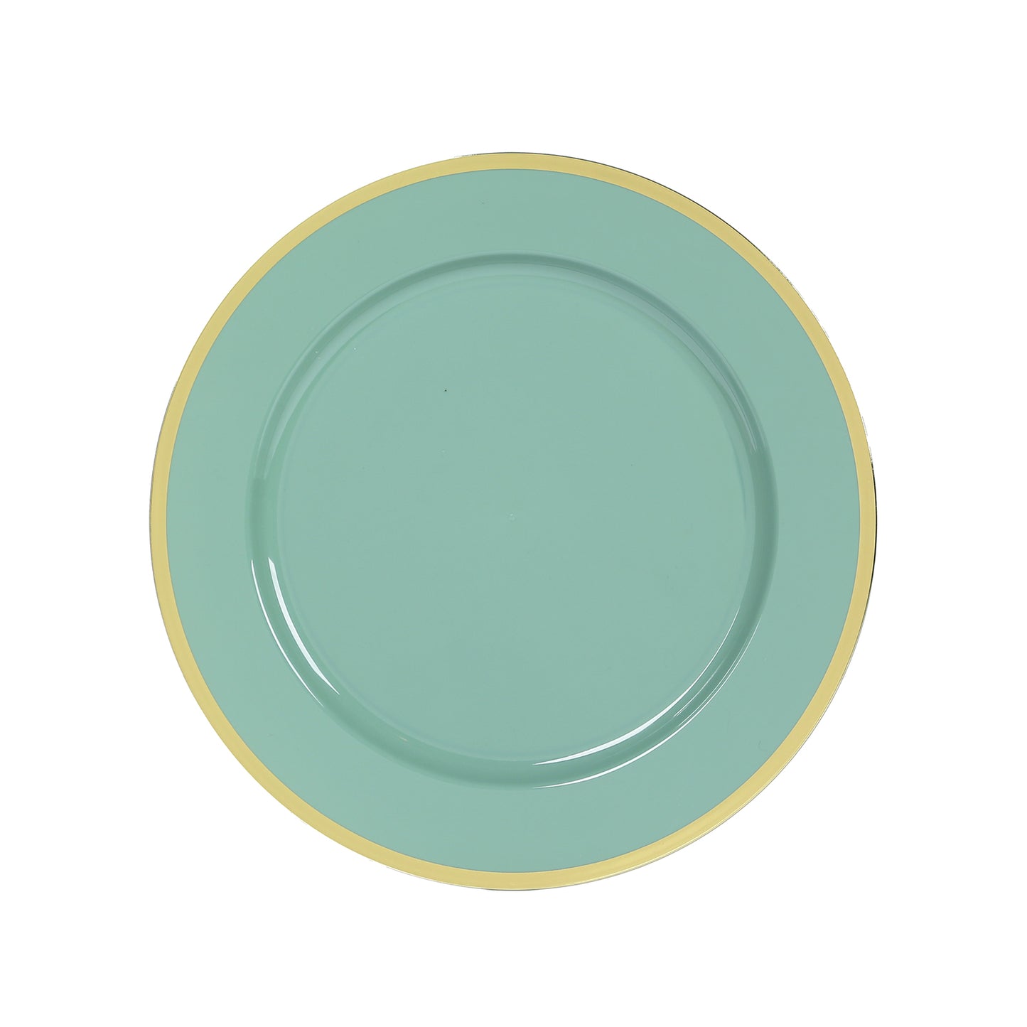 10 Pack Dusty Sage Green Economy Plastic Charger Plates With Gold Rim, 12" Round Dinner Chargers Event Tabletop Decor