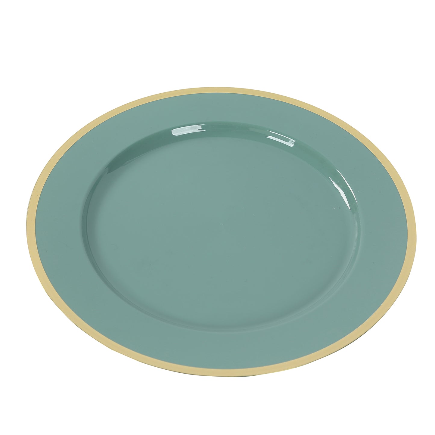 10 Pack Dusty Sage Green Economy Plastic Charger Plates With Gold Rim, 12" Round Dinner Chargers Event Tabletop Decor