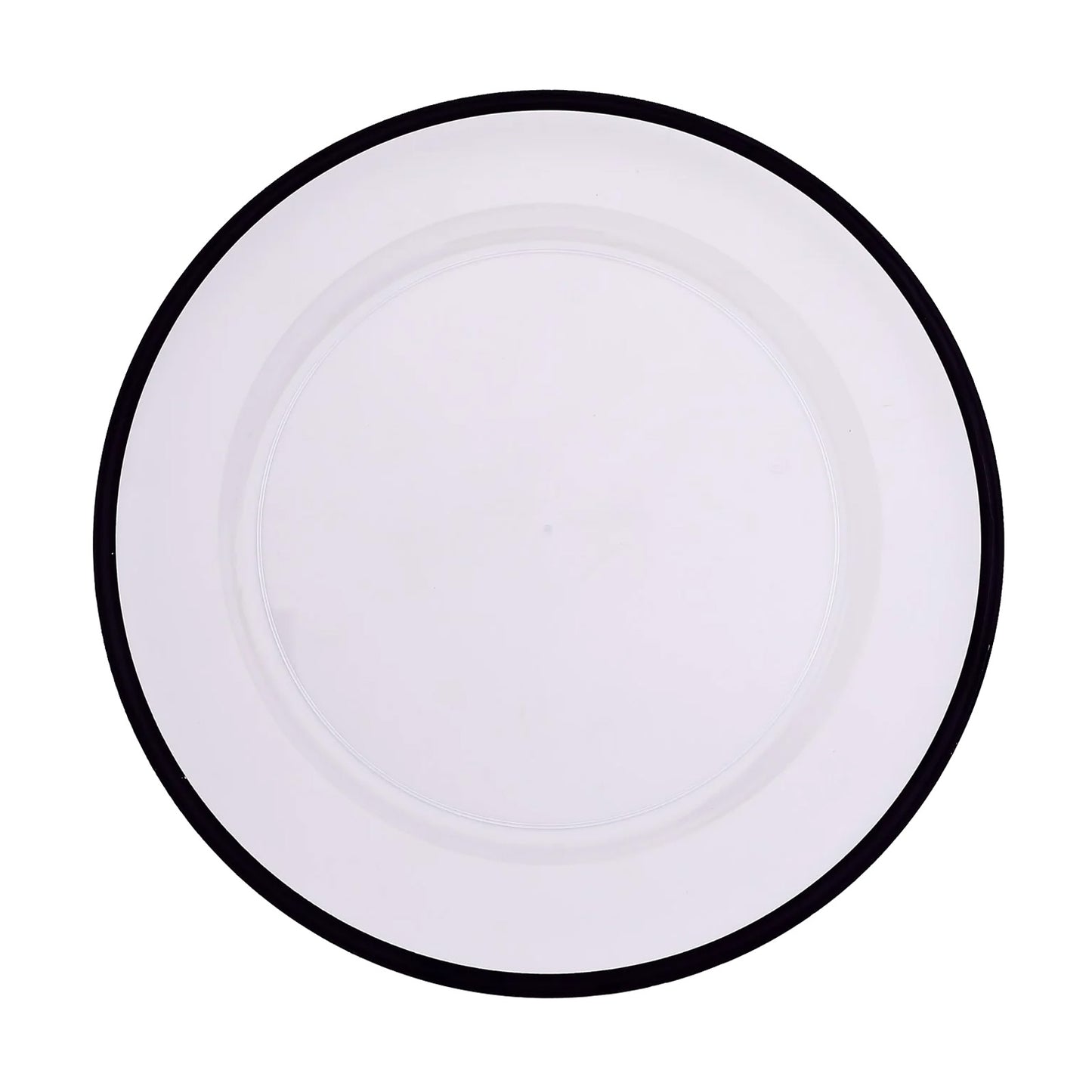 10 Pack Clear Economy Plastic Charger Plates With Black Rim, 12" Round Dinner Chargers Event Tabletop Decor