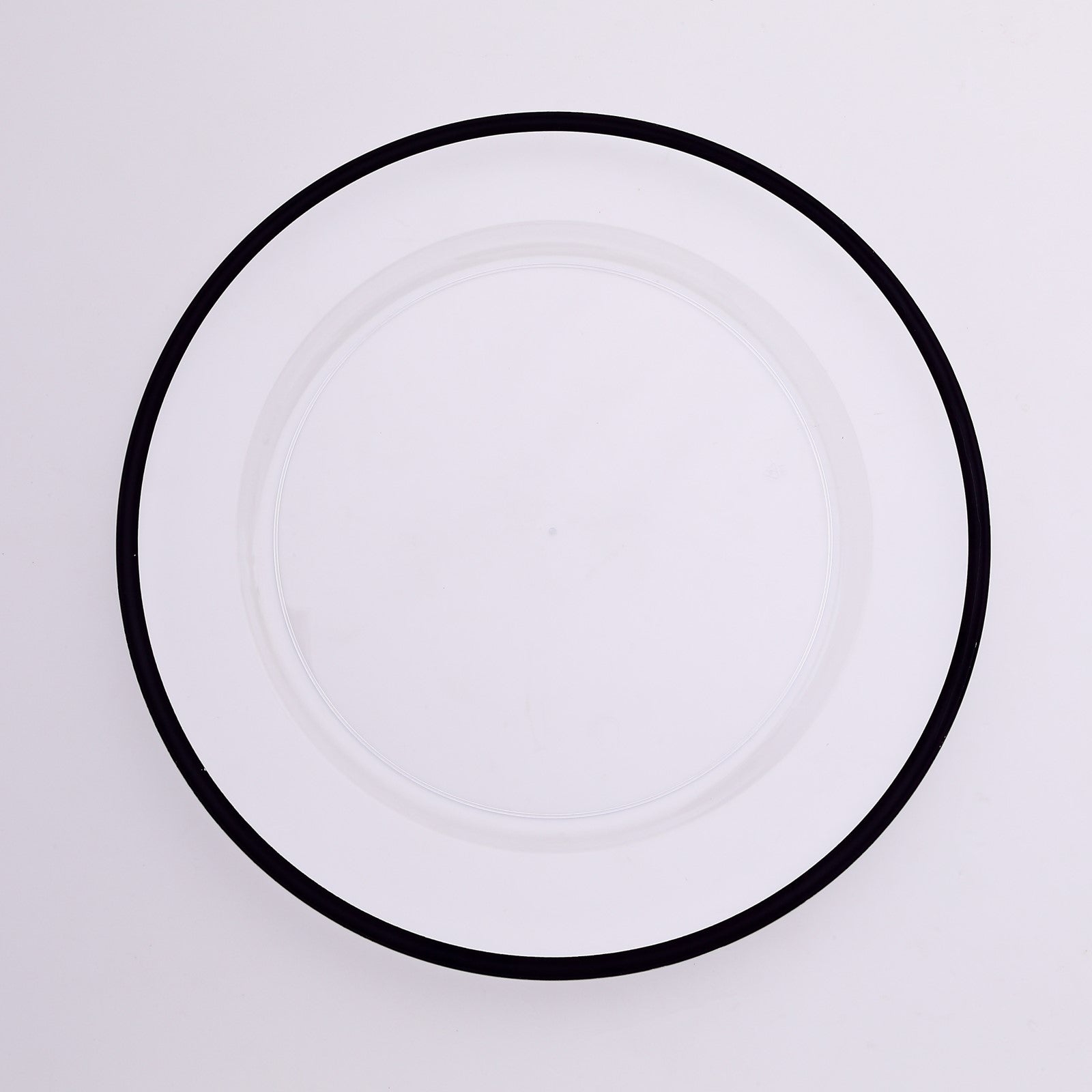 10 Pack Clear Economy Plastic Charger Plates With Black Rim, 12" Round Dinner Chargers Event Tabletop Decor