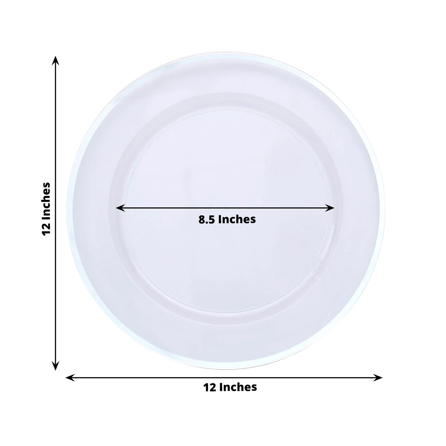 10 Pack | 12inch Silver Rim Clear Heavy Duty Plastic Serving Trays