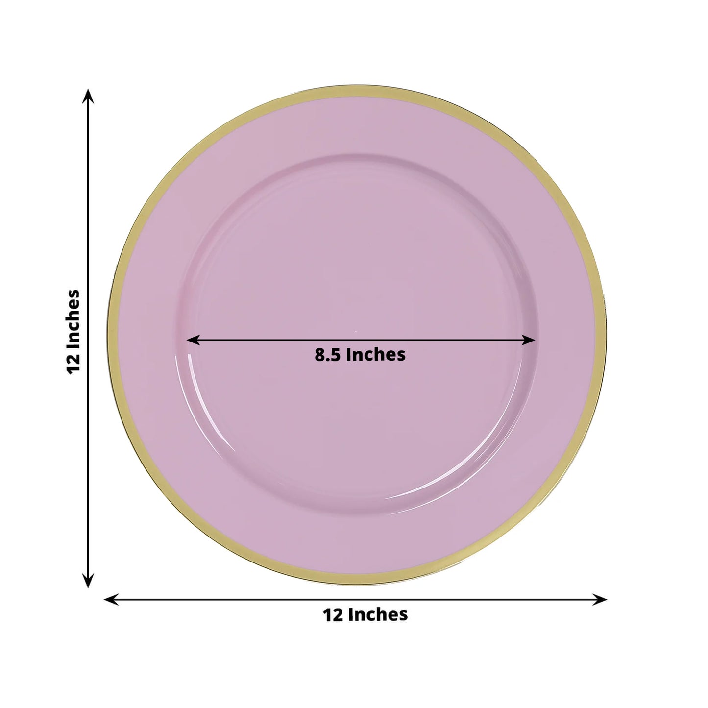 10 Pack Lavender Lilac Economy Plastic Charger Plates With Gold Rim, 12" Round Dinner Chargers Event Tabletop Decor