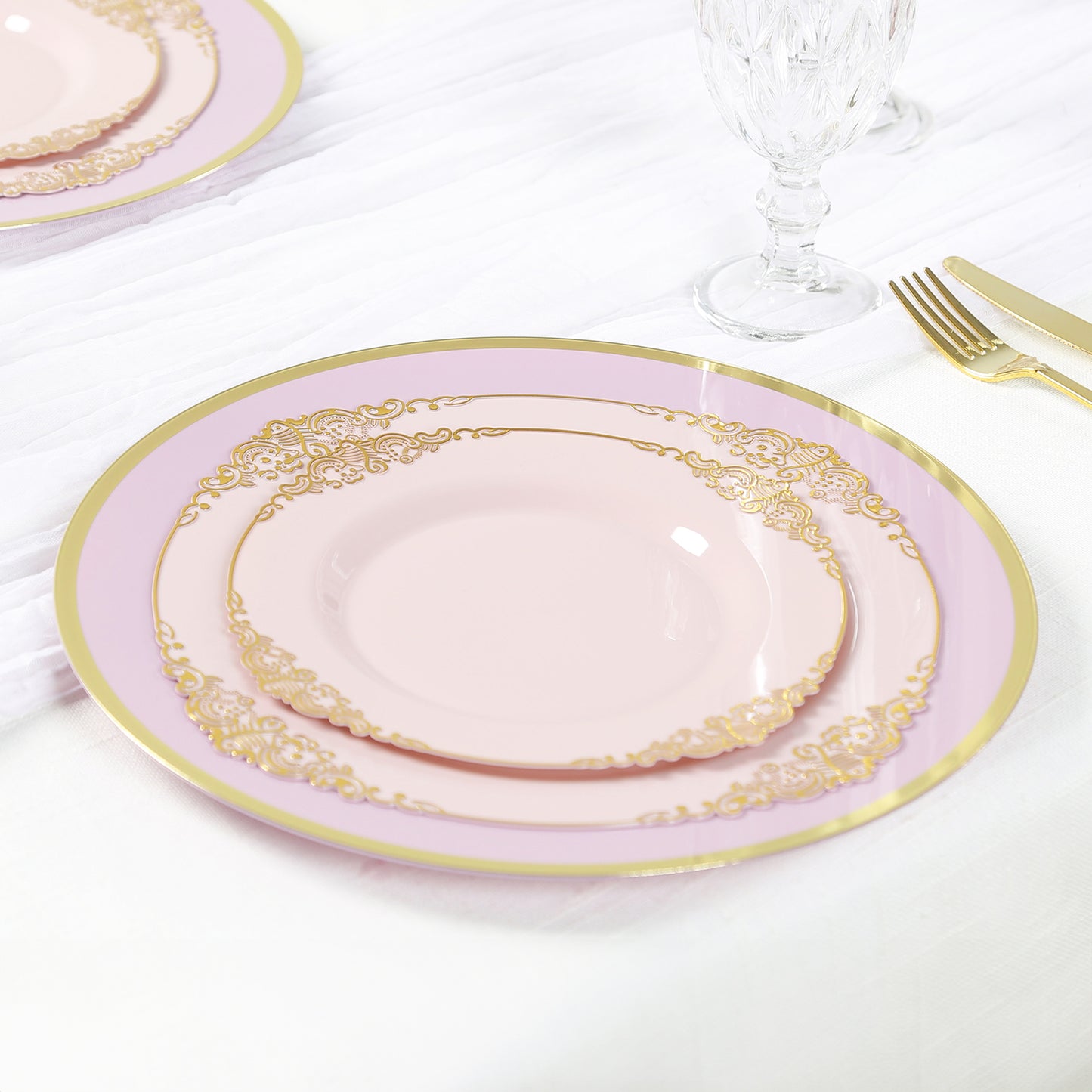 10 Pack Lavender Lilac Economy Plastic Charger Plates With Gold Rim, 12" Round Dinner Chargers Event Tabletop Decor