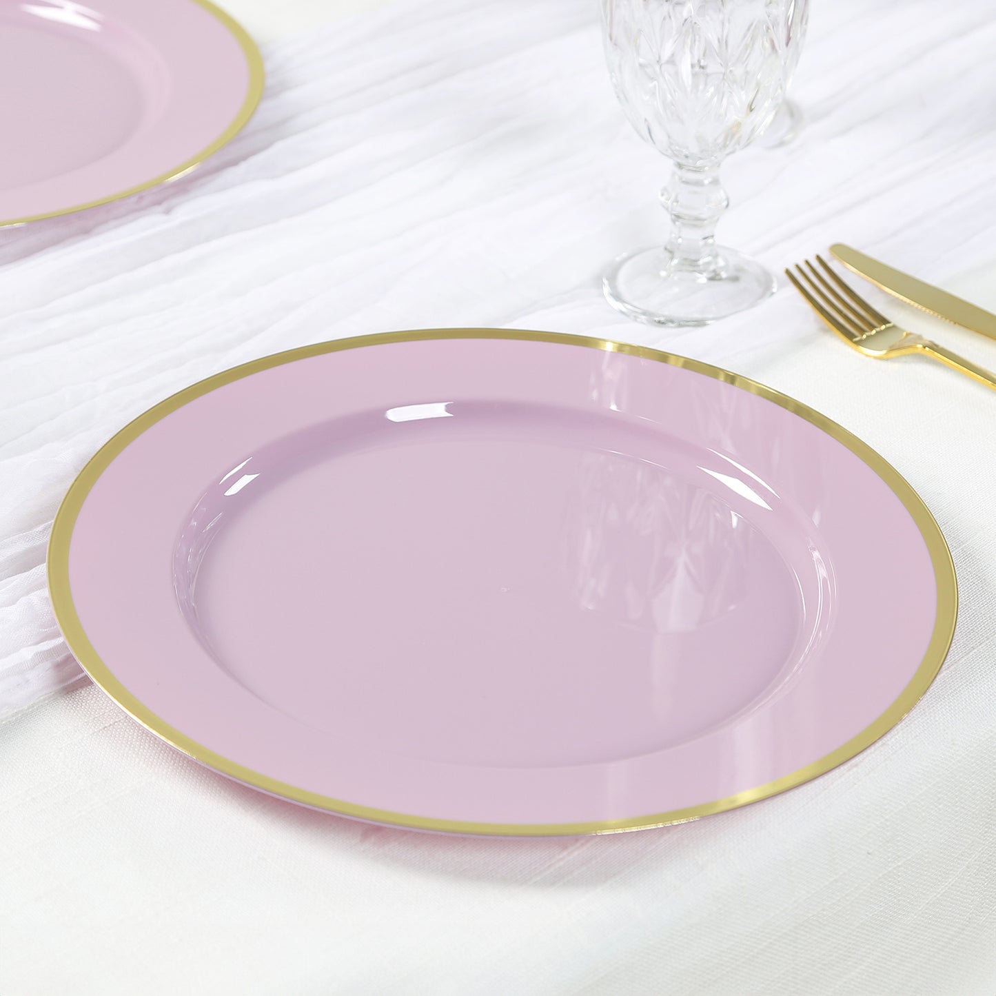 10 Pack Lavender Lilac Economy Plastic Charger Plates With Gold Rim, 12" Round Dinner Chargers Event Tabletop Decor