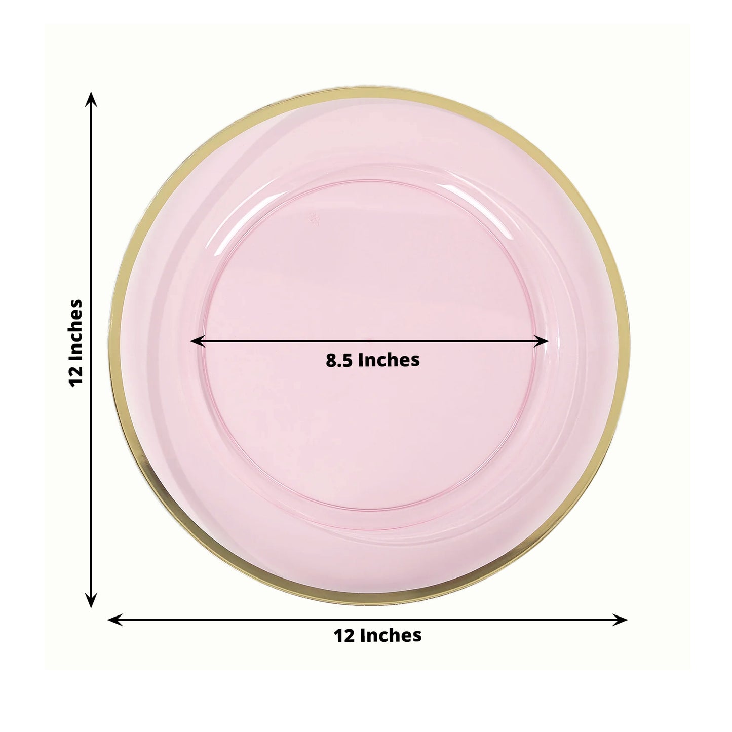 10 Pack Transparent Blush Economy Plastic Charger Plates With Gold Rim, 12" Round Dinner Chargers Event Tabletop Decor