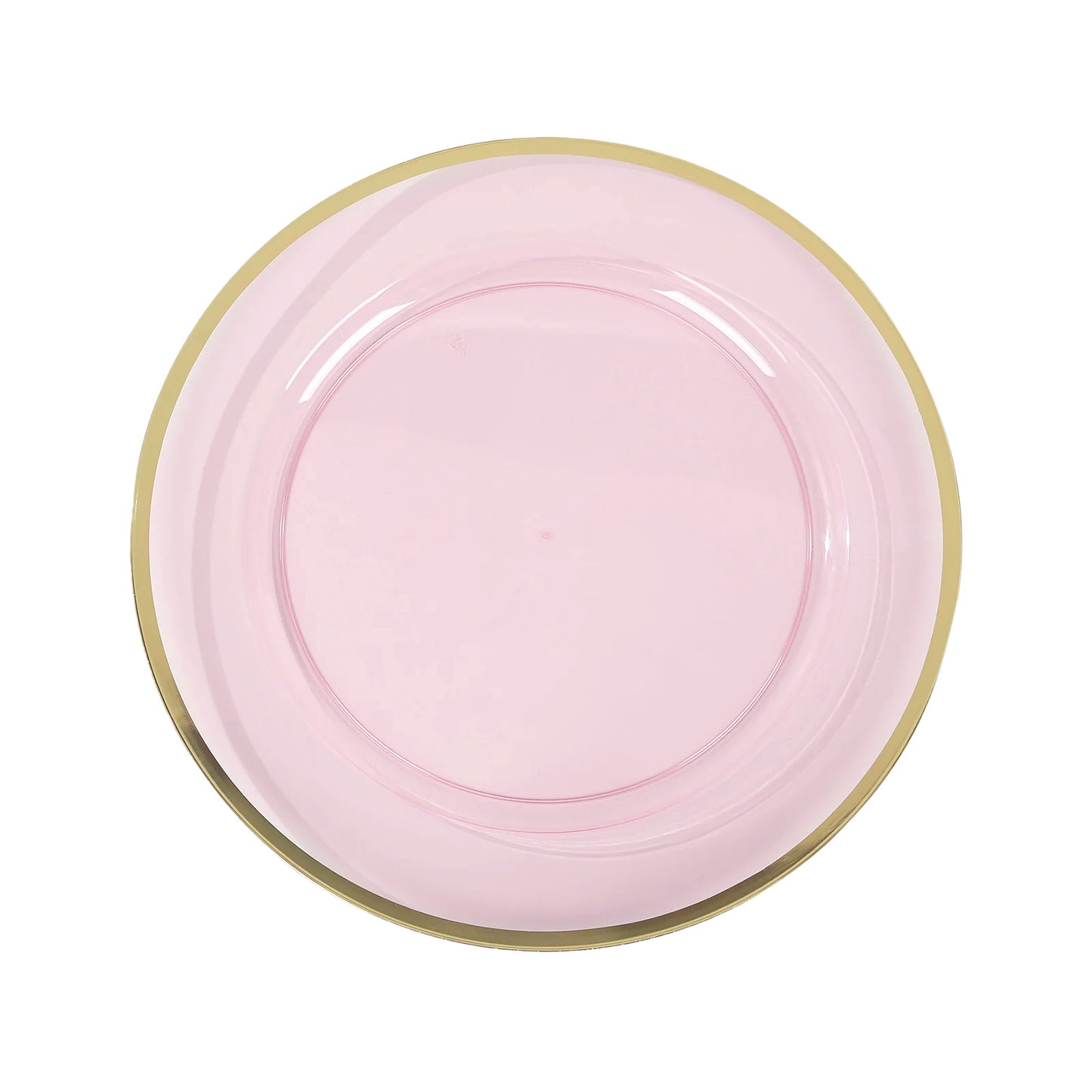 10 Pack Transparent Blush Economy Plastic Charger Plates With Gold Rim, 12" Round Dinner Chargers Event Tabletop Decor