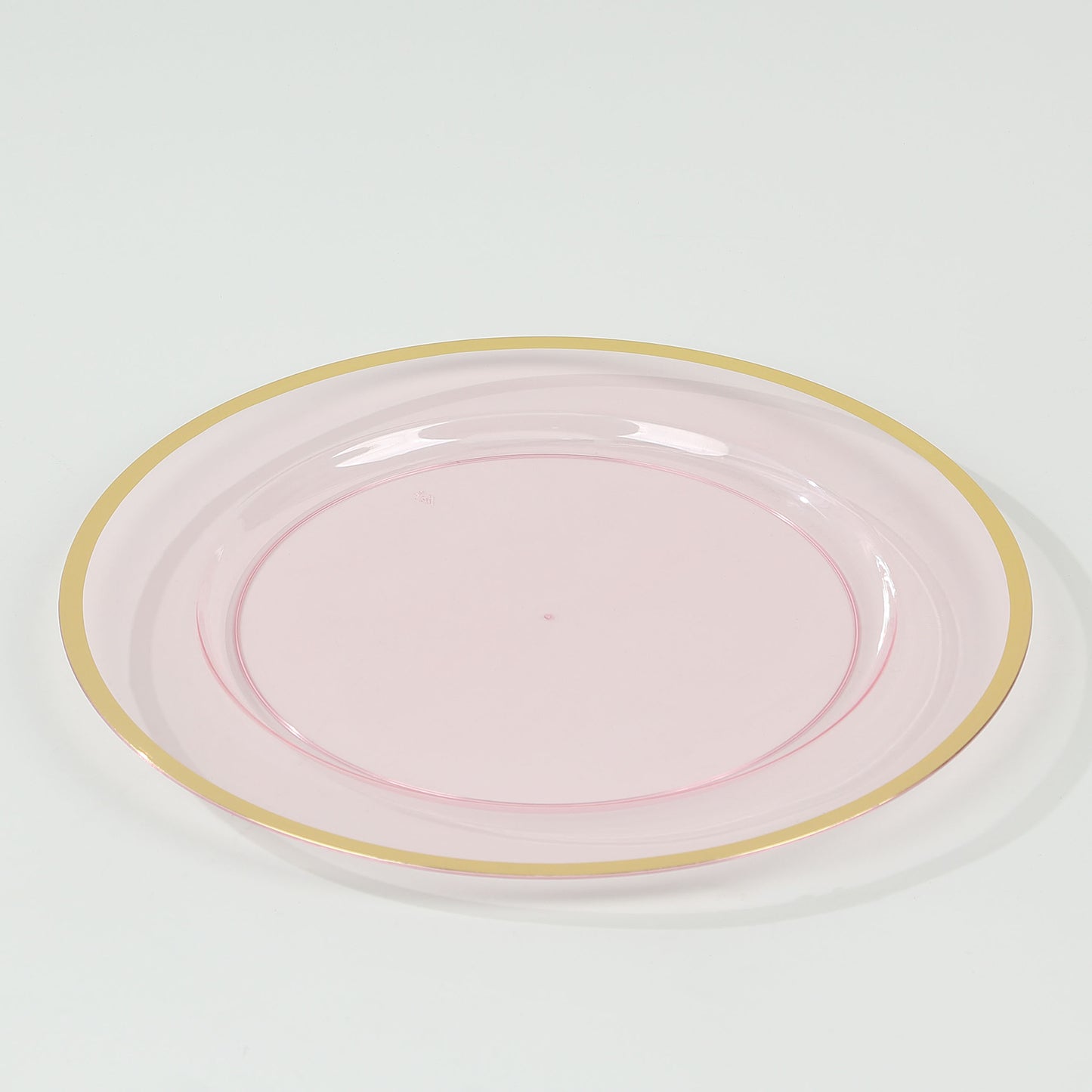 10 Pack Transparent Blush Economy Plastic Charger Plates With Gold Rim, 12" Round Dinner Chargers Event Tabletop Decor