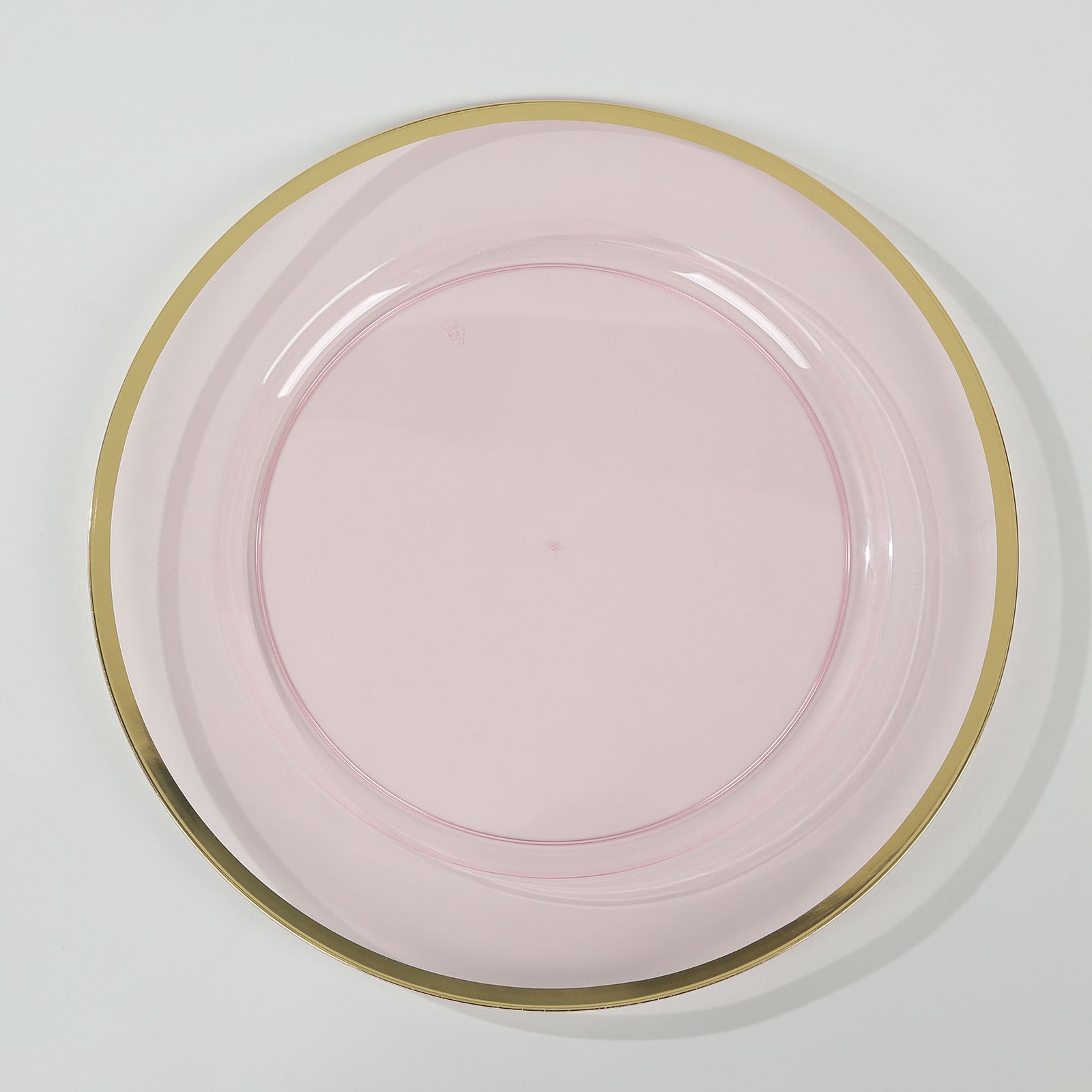 10 Pack Transparent Blush Economy Plastic Charger Plates With Gold Rim, 12" Round Dinner Chargers Event Tabletop Decor