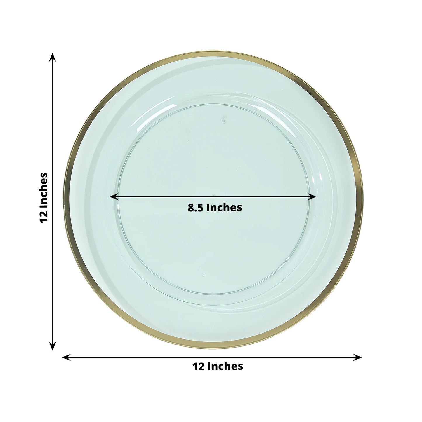 10 Pack Transparent Blue Economy Plastic Charger Plates With Gold Rim, 12" Round Dinner Chargers Event Tabletop Decor