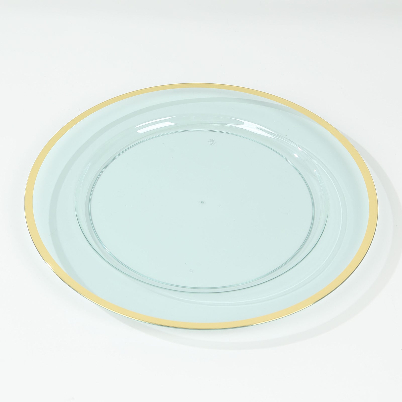 10 Pack Transparent Blue Economy Plastic Charger Plates With Gold Rim, 12" Round Dinner Chargers Event Tabletop Decor