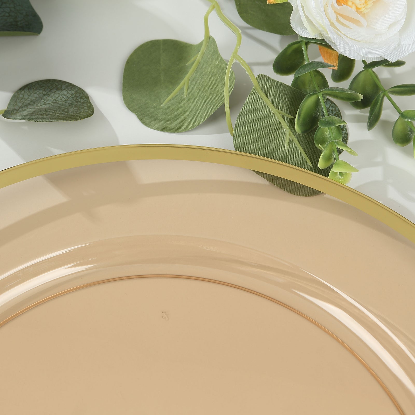 10 Pack Amber Gold Economy Plastic Charger Plates With Gold Rim, 12" Round Transparent Dinner Chargers Event Tabletop Decor