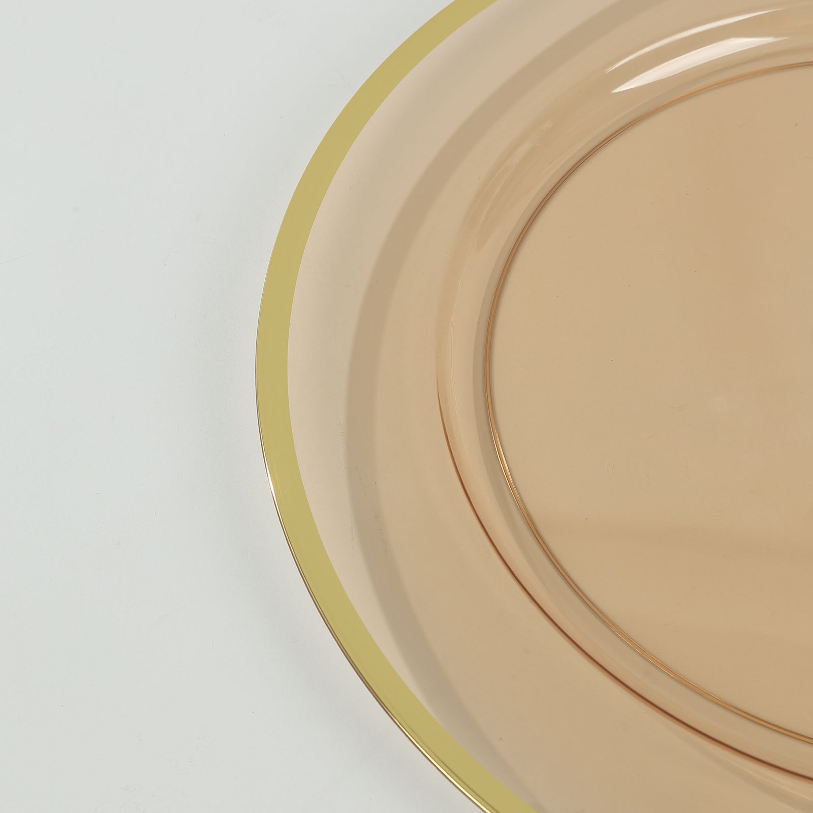10 Pack Amber Gold Economy Plastic Charger Plates With Gold Rim, 12" Round Transparent Dinner Chargers Event Tabletop Decor