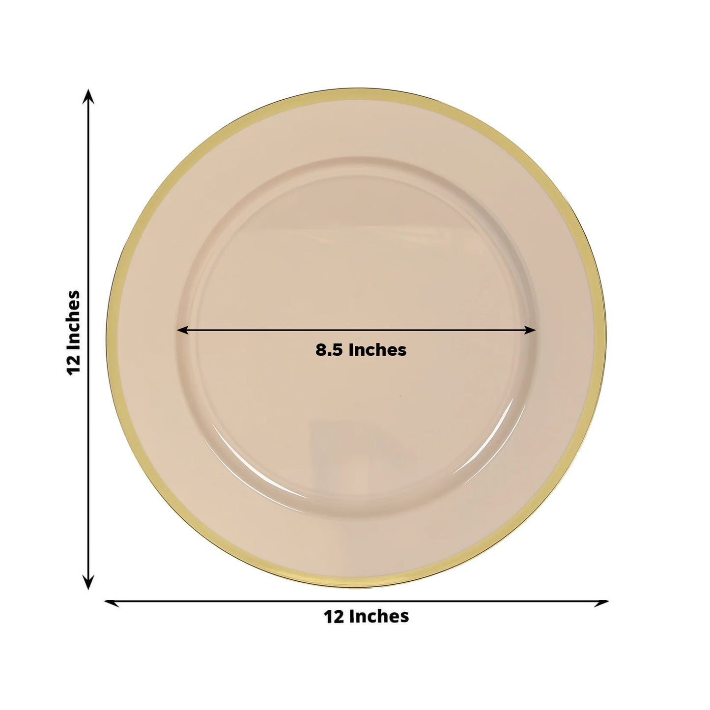 10 Pack Taupe Economy Plastic Charger Plates With Gold Rim, 12" Round Dinner Chargers Event Tabletop Decor