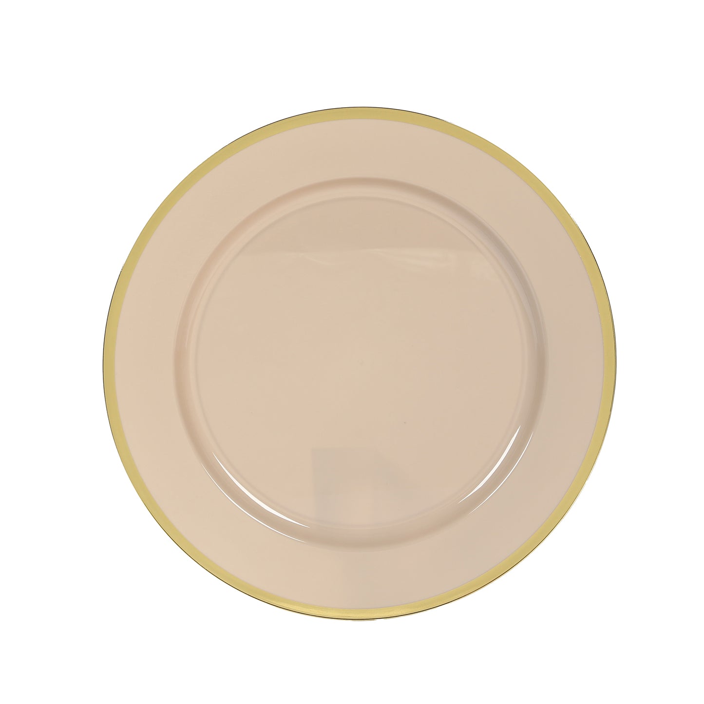 10 Pack Taupe Economy Plastic Charger Plates With Gold Rim, 12" Round Dinner Chargers Event Tabletop Decor