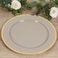 10 Pack Taupe Economy Plastic Charger Plates With Gold Rim, 12" Round Dinner Chargers Event Tabletop Decor