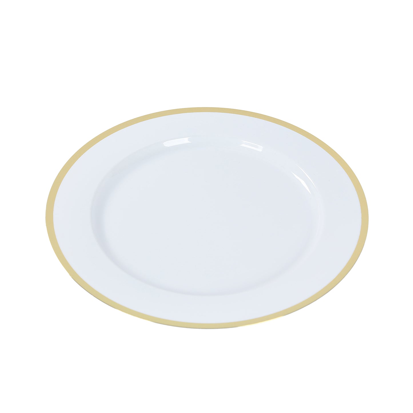 10 Pack White Economy Plastic Charger Plates With Gold Rim, 12" Round Dinner Chargers Event Tabletop Decor