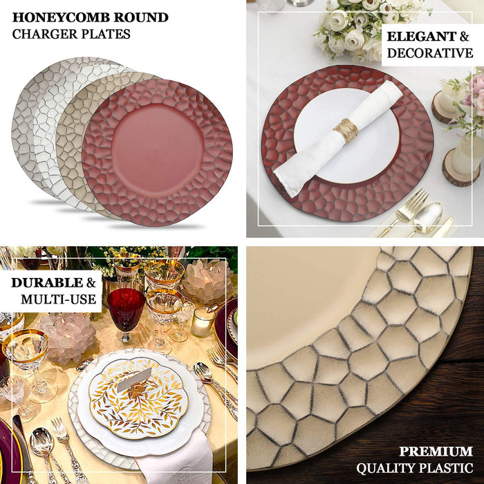 6 Pack Matte Finish Burgundy Hammered Charger Plates, Flat Modern Dinner Serving Plates - 13"