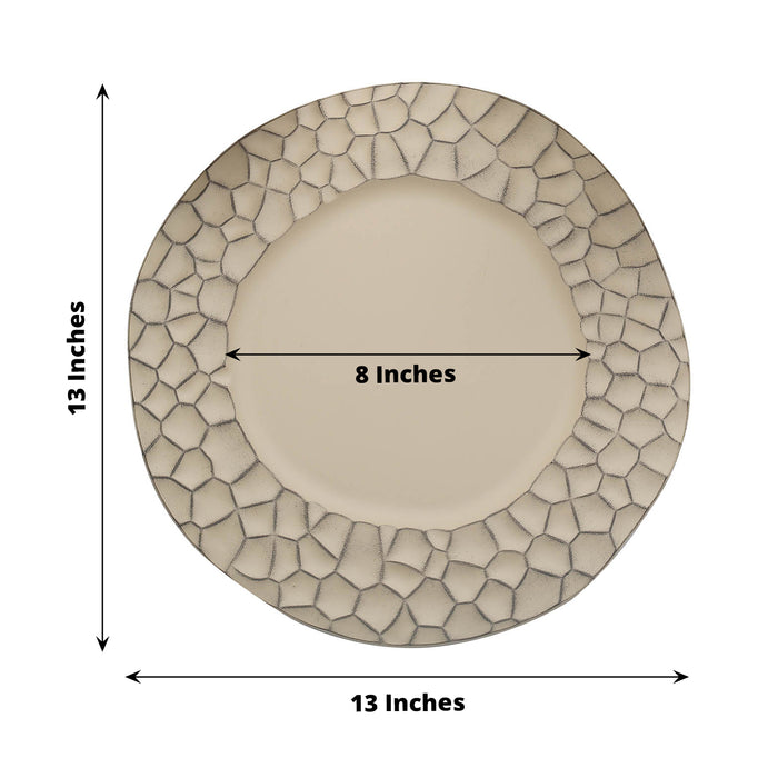 6 Pack Matte Finish Taupe Hammered Charger Plates, Flat Modern Dinner Serving Plates - 13"