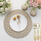 Matte taupe hammered charger plate with modern design and floral decor.