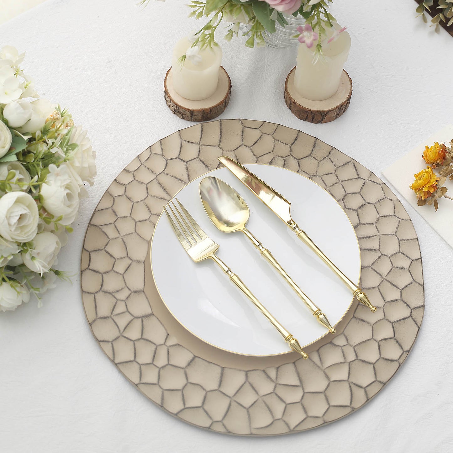 6 Pack Matte Finish Taupe Hammered Charger Plates, Flat Modern Dinner Serving Plates - 13"