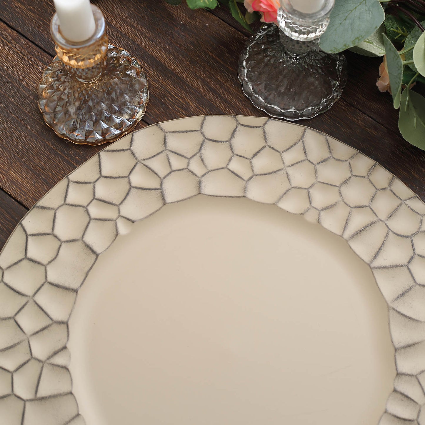 6 Pack Matte Finish Taupe Hammered Charger Plates, Flat Modern Dinner Serving Plates - 13"