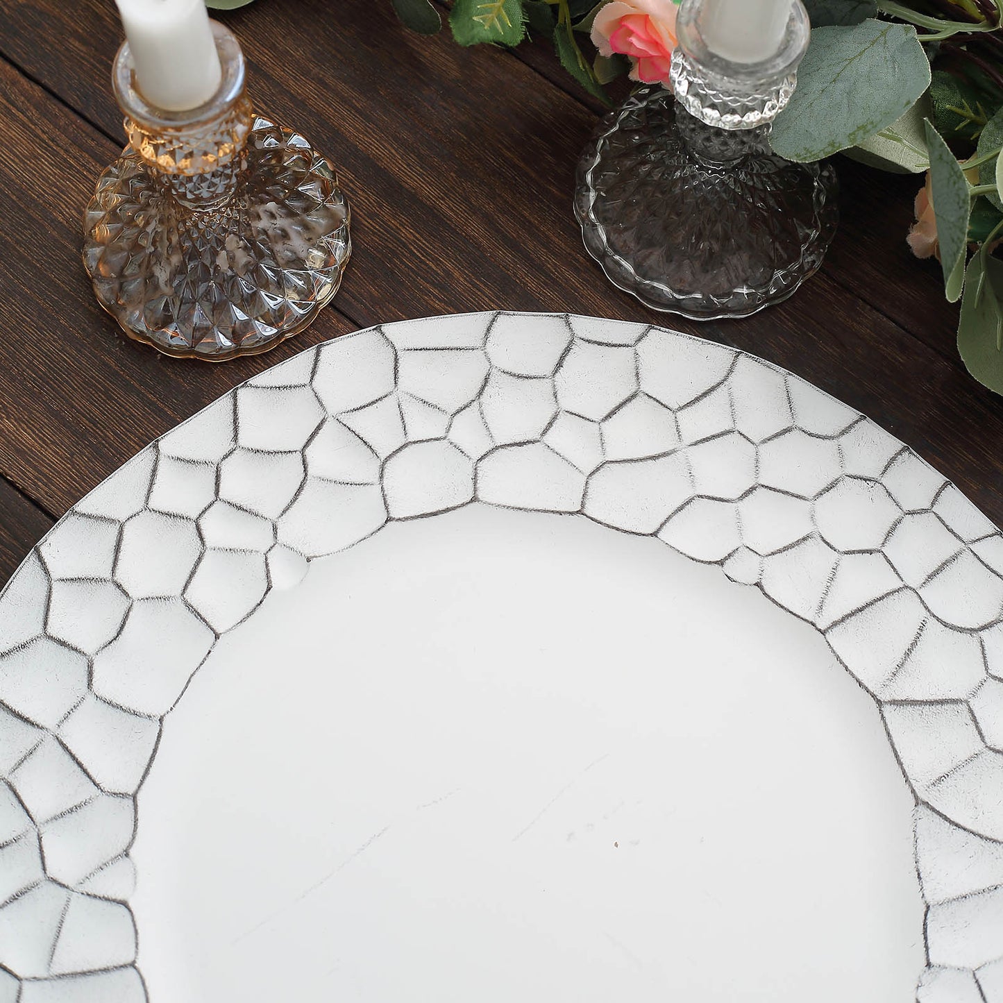 6 Pack Matte Finish White Hammered Charger Plates, Flat Modern Dinner Serving Plates - 13"