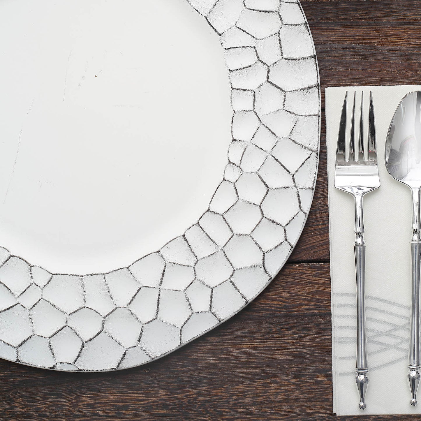 6 Pack Matte Finish White Hammered Charger Plates, Flat Modern Dinner Serving Plates - 13"