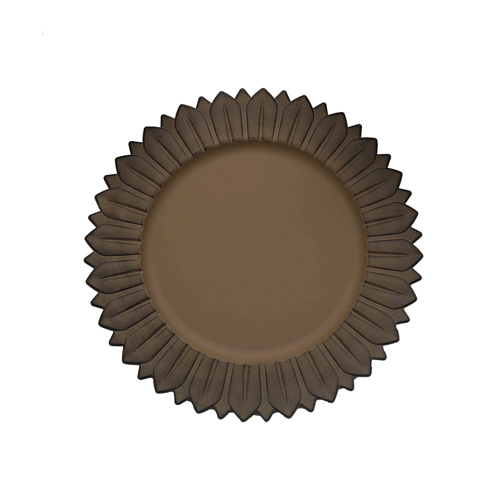 Matte natural sunflower disposable charger plate in brown.
