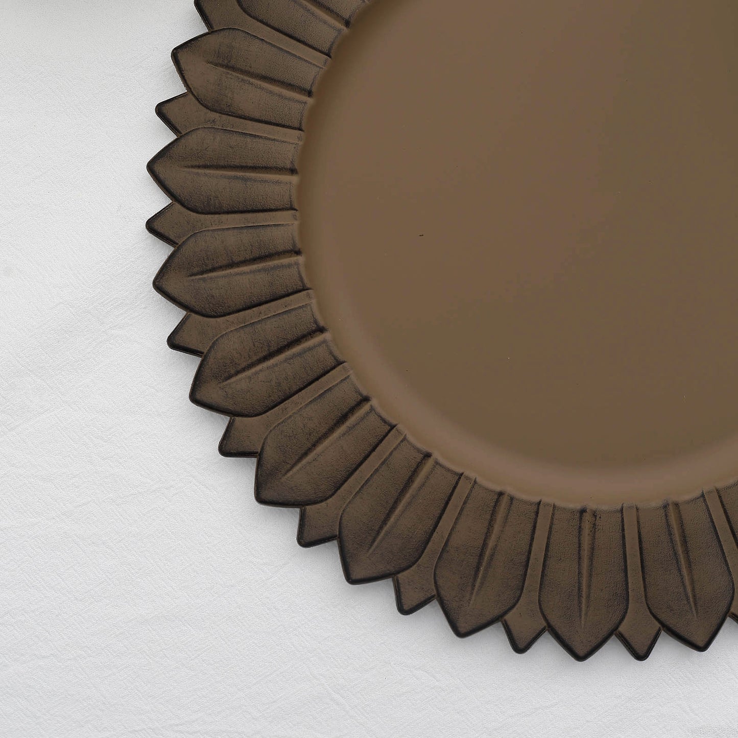 Matte natural brown sunflower disposable charger plate.