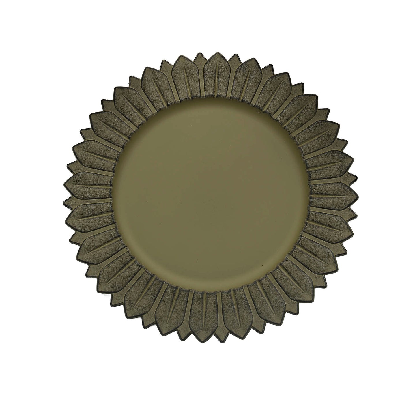 Matte olive green sunflower disposable charger plate, round dinner serving tray.