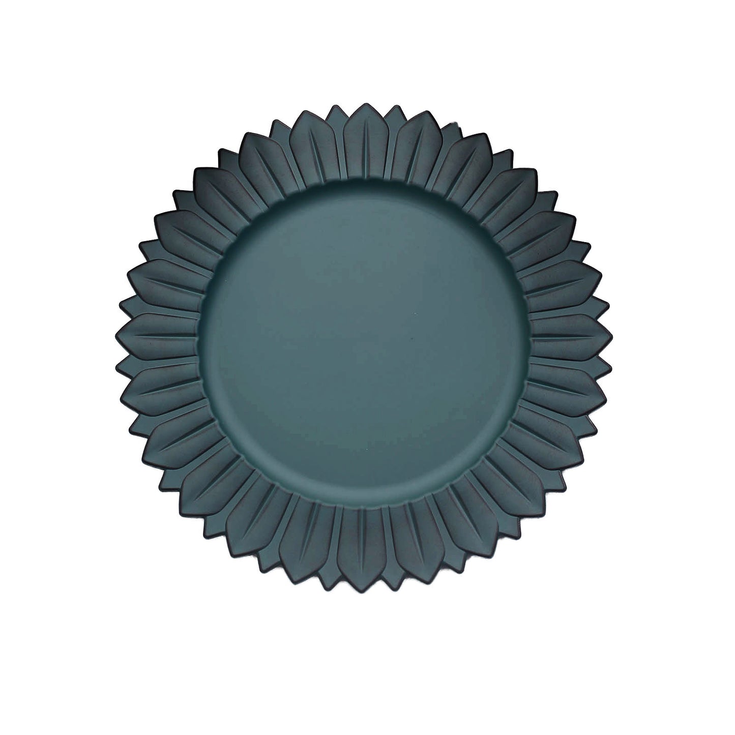 Matte teal sunflower disposable charger plate, round dinner serving tray.