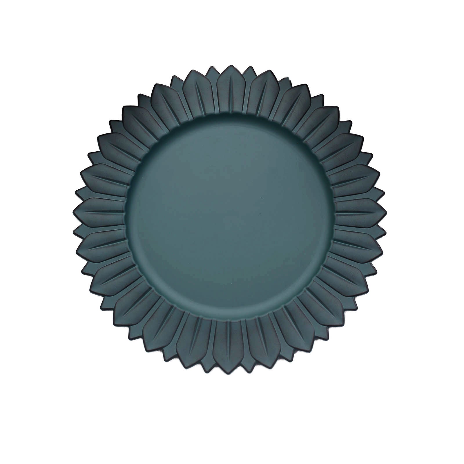 Matte teal sunflower disposable charger plate, round dinner serving tray.