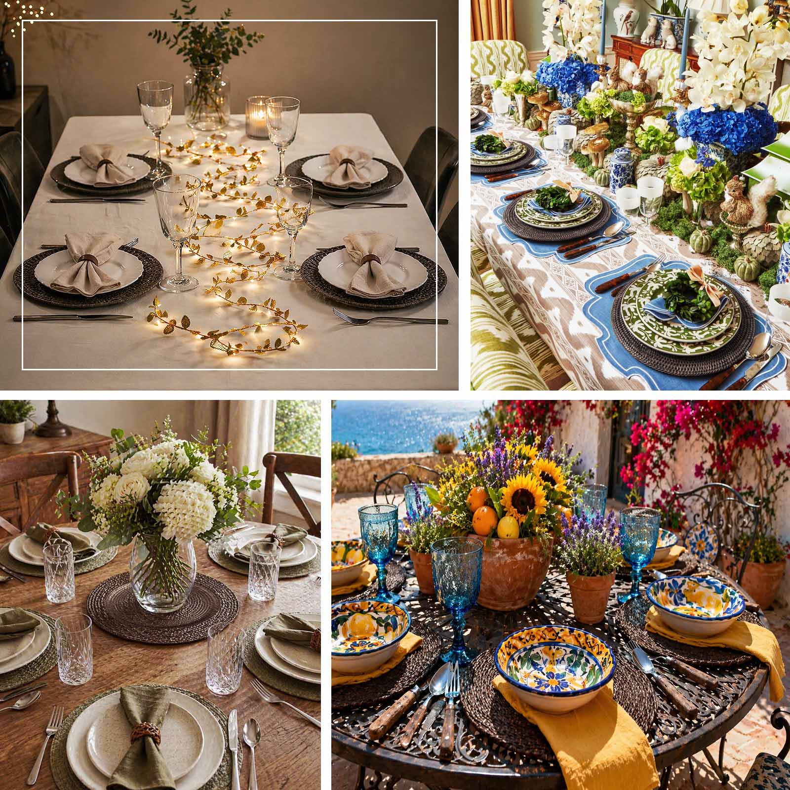Natural brown charger plates with rattan-like design on a dining table.