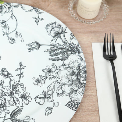 13" Round White with Black Floral French Toile Charger Plates
