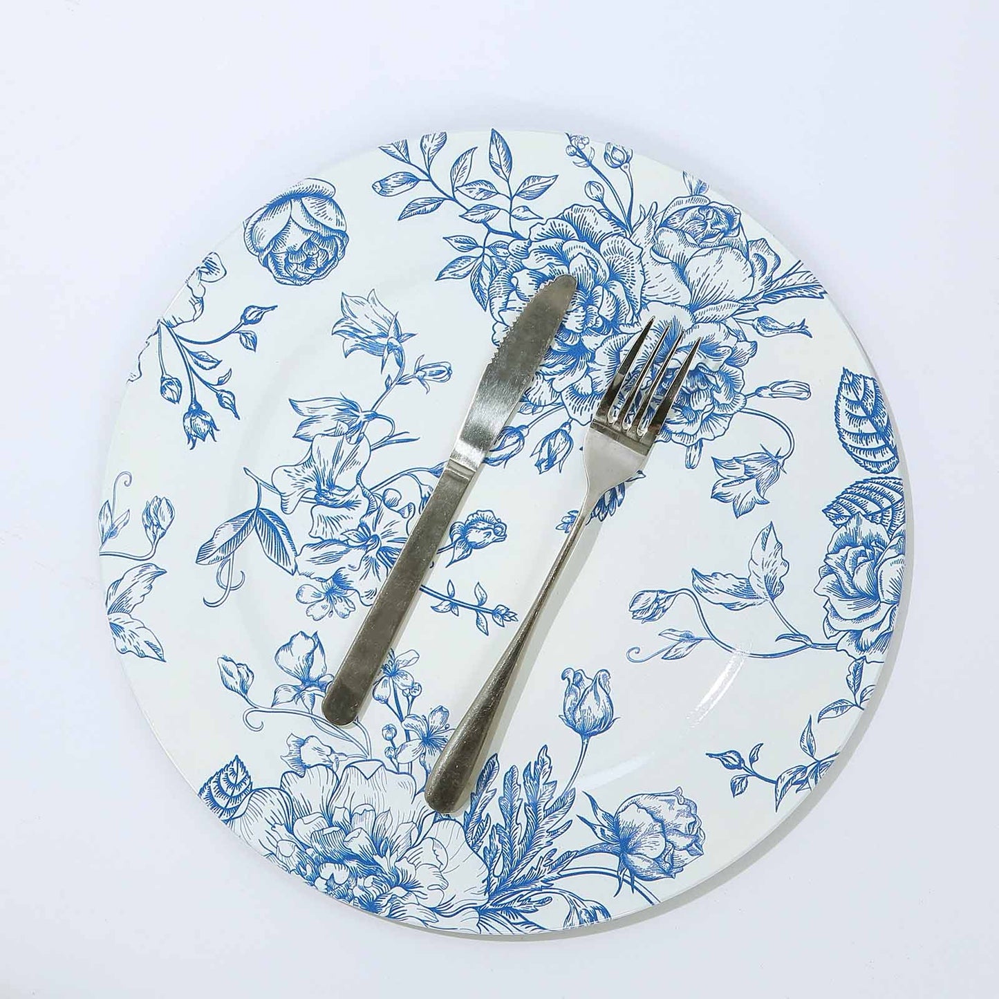 6 Pack White Light Blue French Toile Acrylic Charger Plates, 13" Round Dinner Charger Event Tabletop Decor