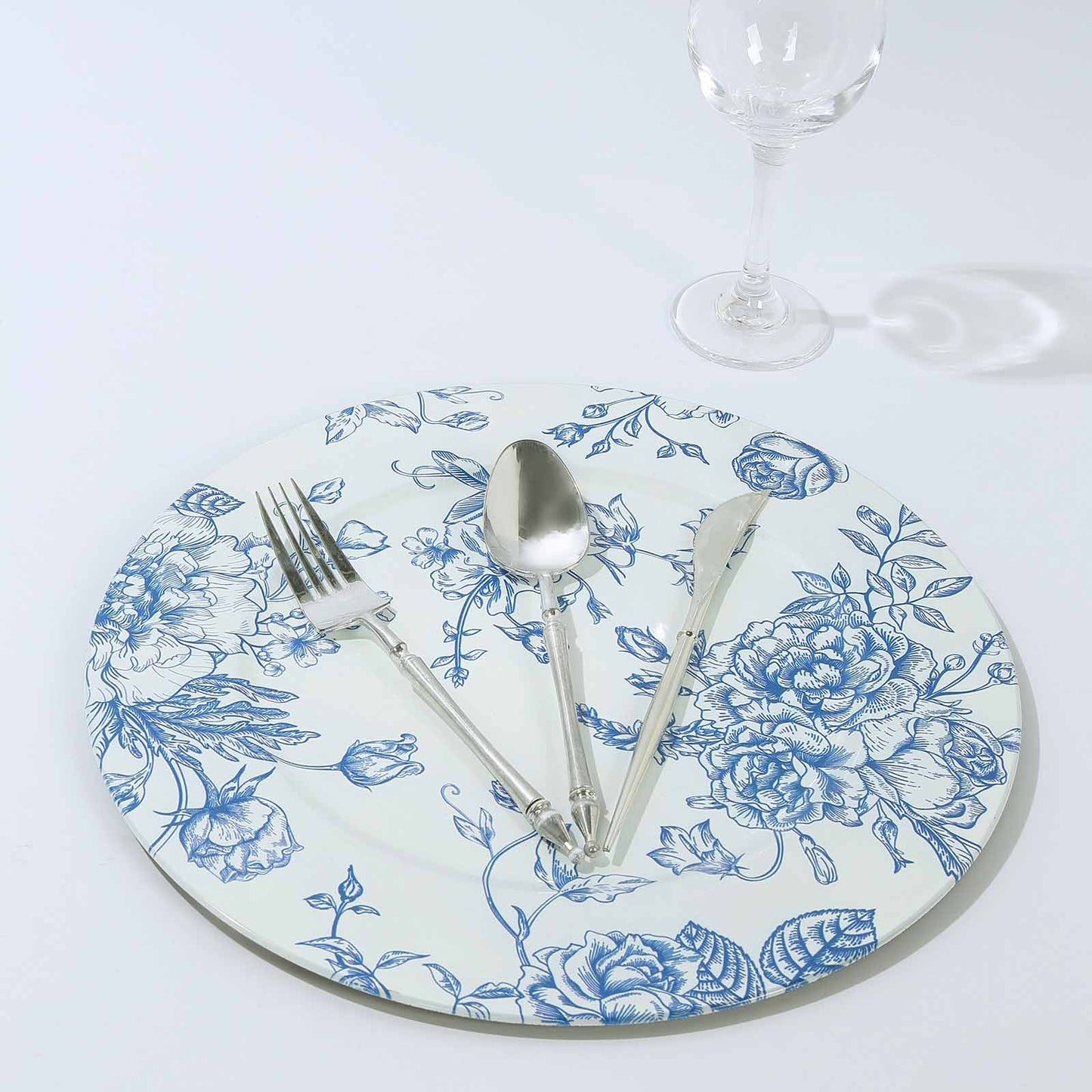 6 Pack White Light Blue French Toile Acrylic Charger Plates, 13" Round Dinner Charger Event Tabletop Decor