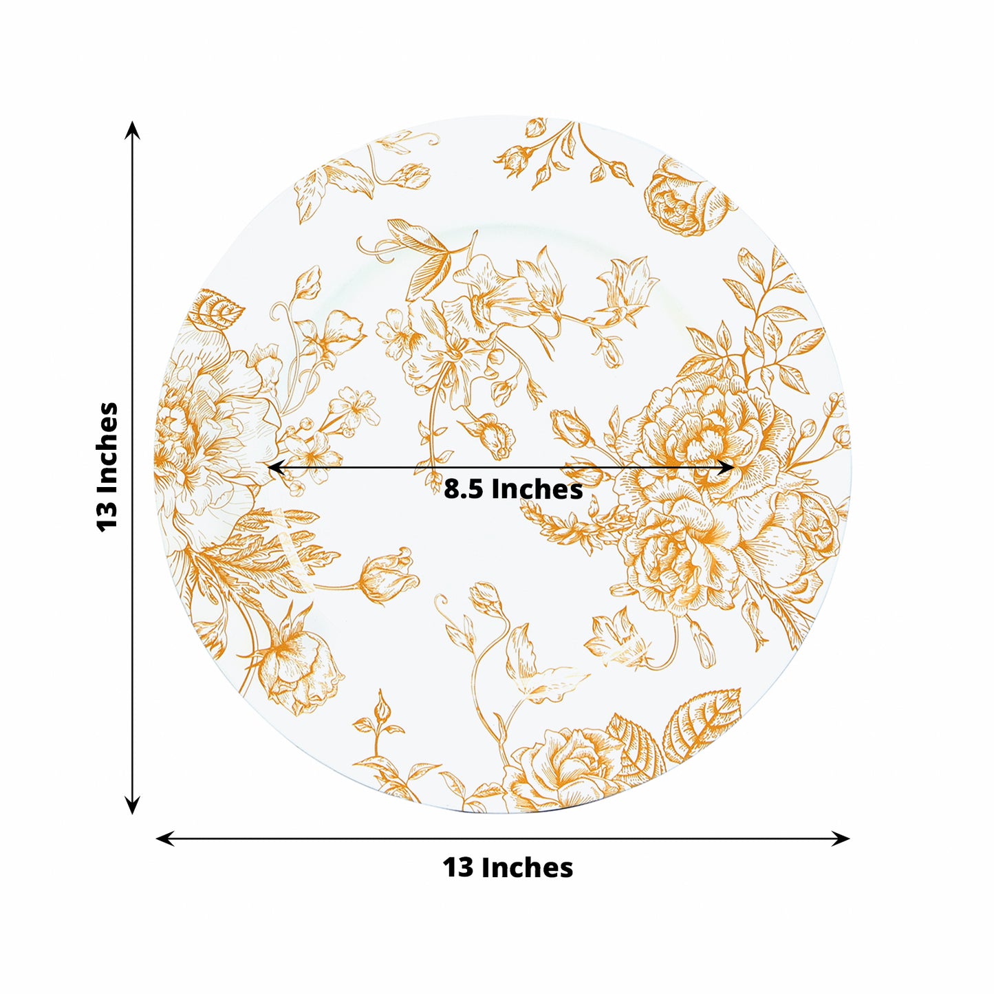 6 Pack White Gold French Toile Acrylic Charger Plates, 13" Round Dinner Charger Event Tabletop Decor
