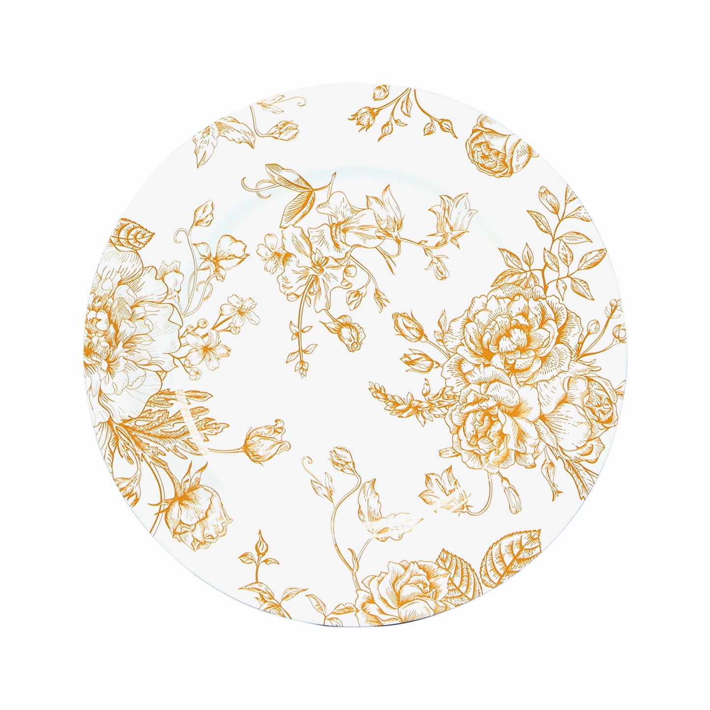6 Pack White Gold French Toile Acrylic Charger Plates, 13" Round Dinner Charger Event Tabletop Decor