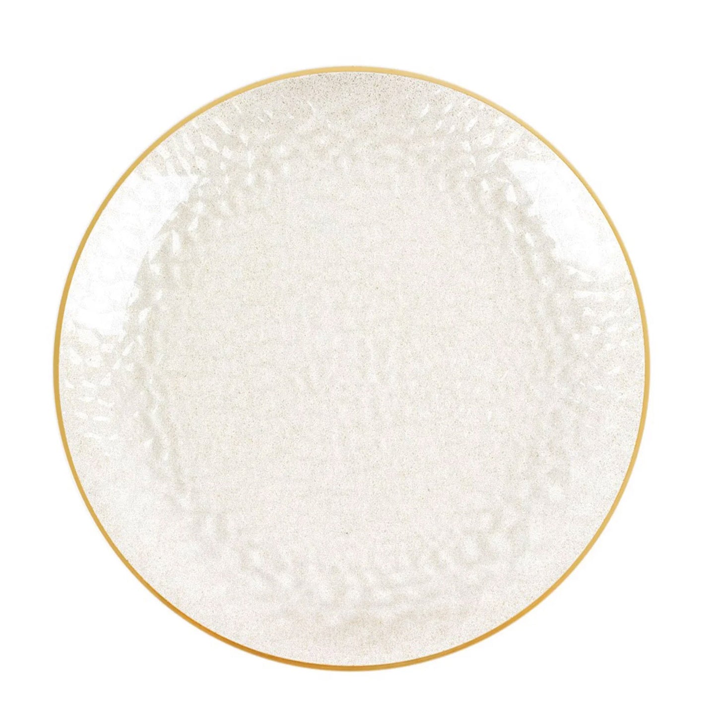 10 Pack Clear Hammered Economy Plastic Charger Plates With Glitter Gold Rim, 13" Round Dinner Chargers Event Tabletop Decor