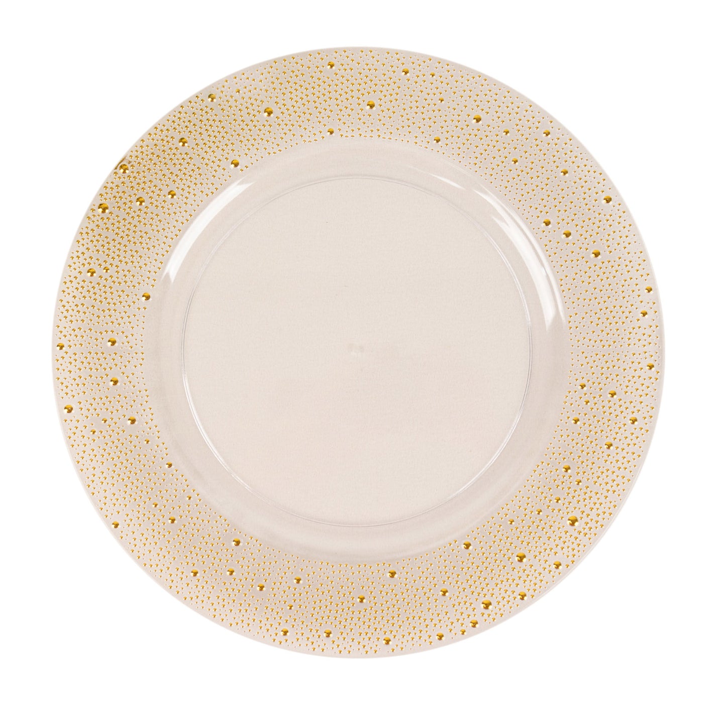 Clear and gold pearl beaded disposable wedding charger plate.