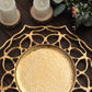 6 Pack | 13" Gold Hollow Flower Acrylic Charger Plates, Floral Cutout Decorative Plastic Serving Plates