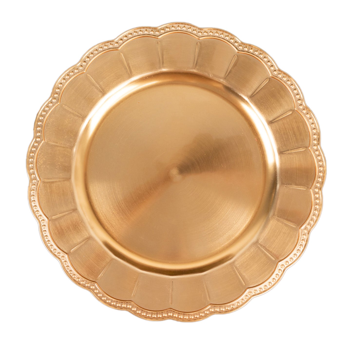 6 Pack Metallic Gold Disposable Sunflower Charger Plates With Scalloped Rim, Elegant Acrylic Plastic Beaded Serving Plates - 13" Round