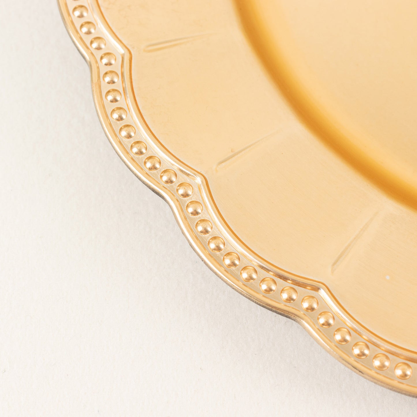 6 Pack Metallic Gold Disposable Sunflower Charger Plates With Scalloped Rim, Elegant Acrylic Plastic Beaded Serving Plates - 13" Round